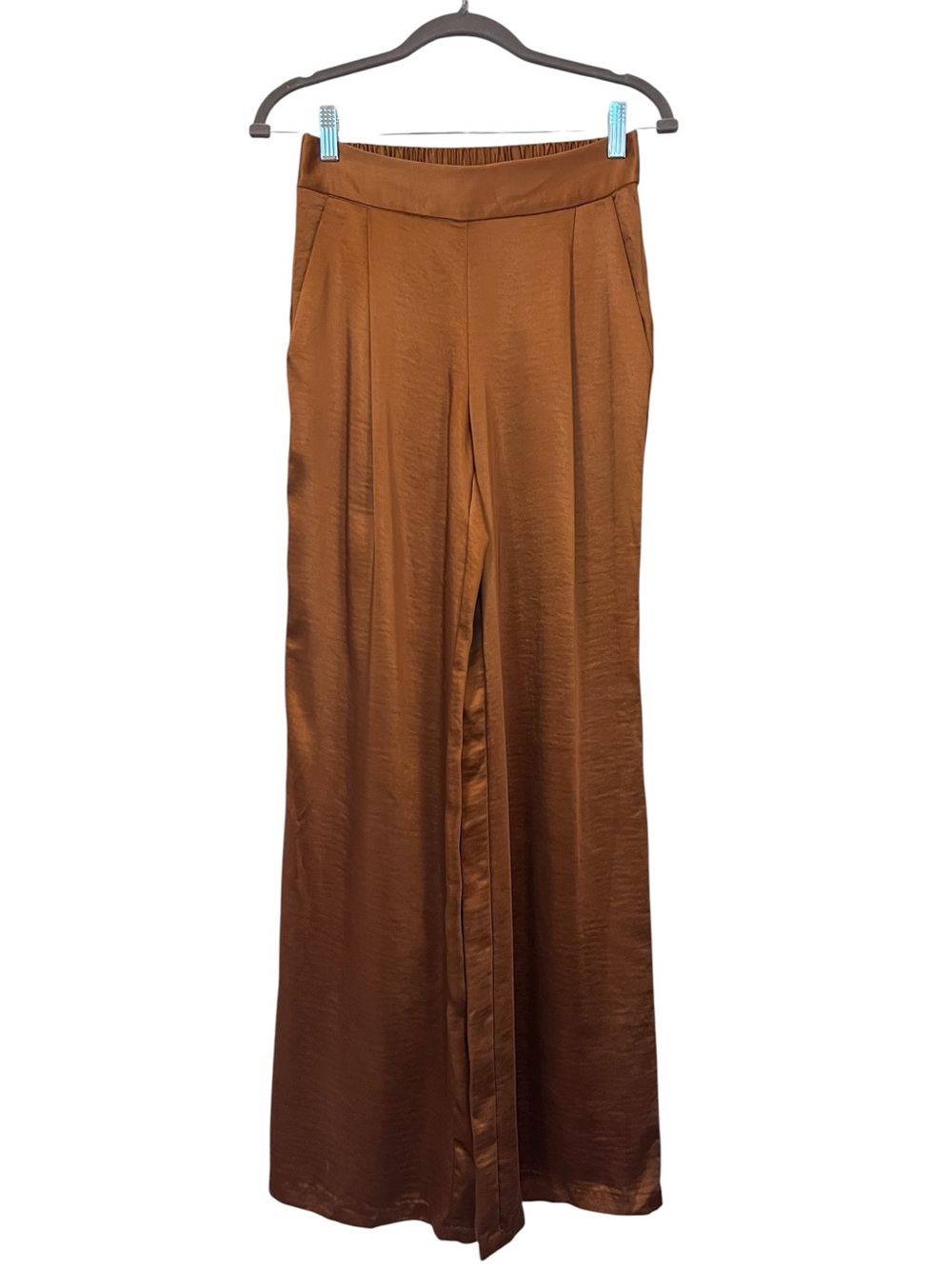 Anthropologie Drew Satin Eva Wide Leg Pant Copper Gold Brown NWT Size XS - Picture 4 of 14